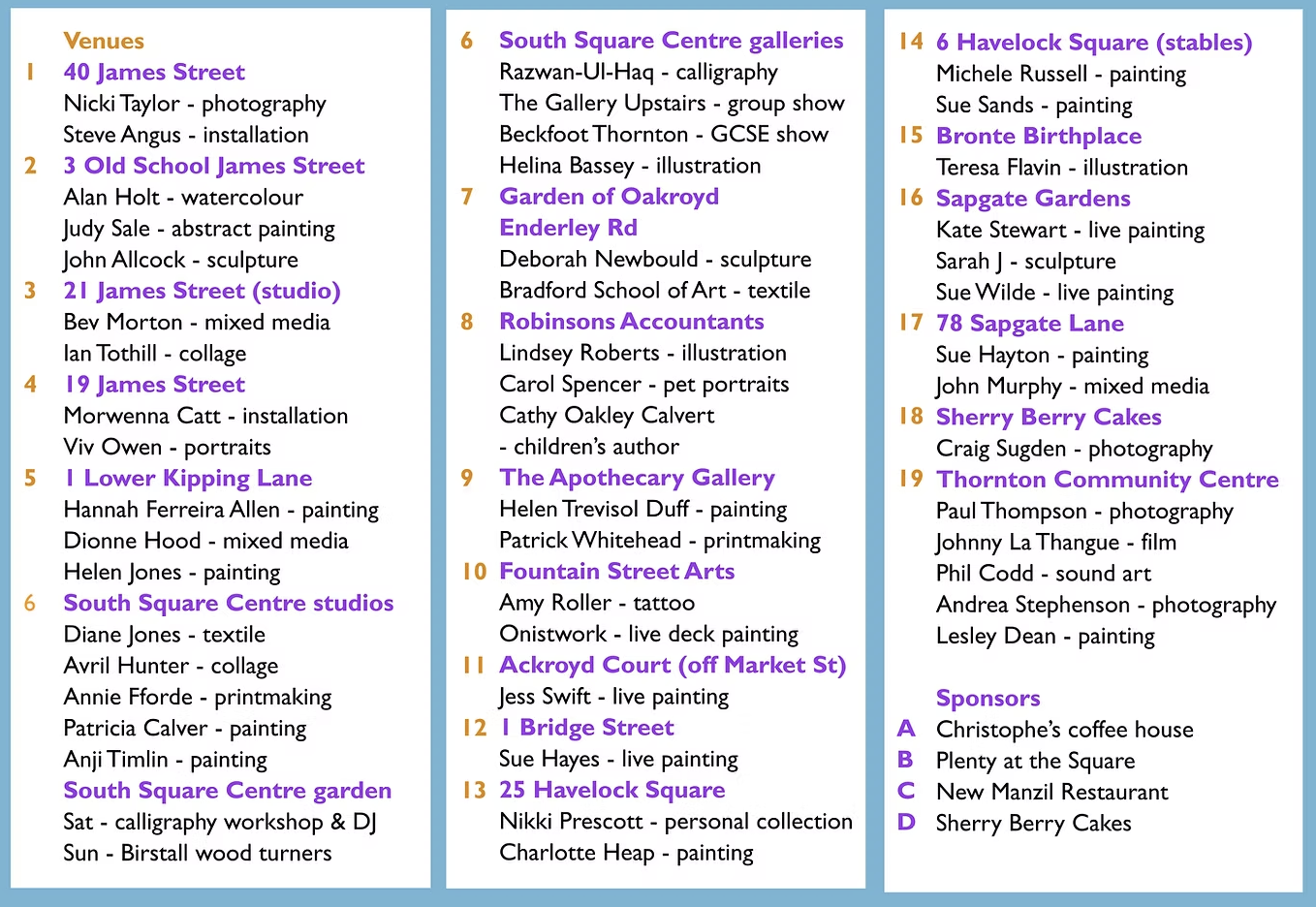 Thornton Art Trail Locations & Artists