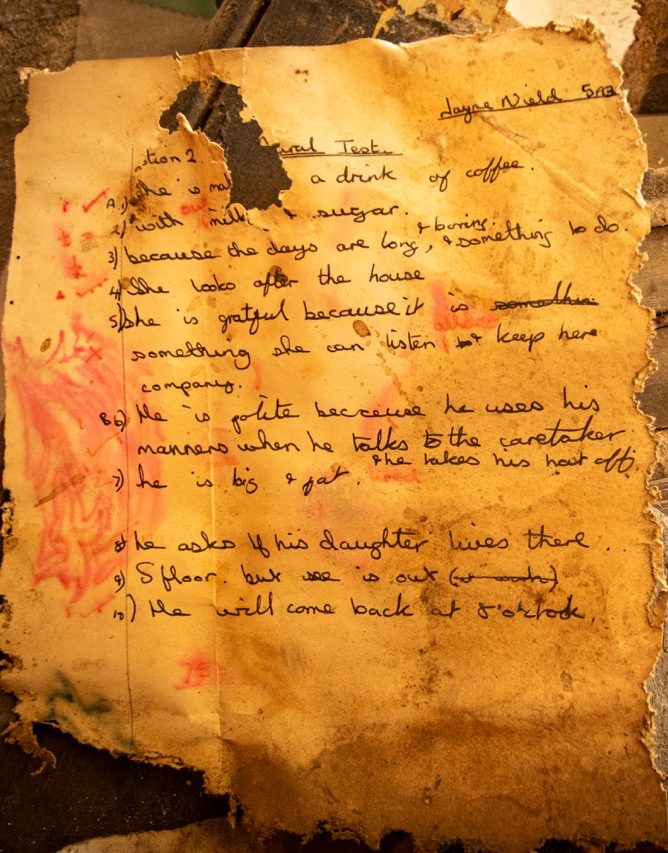 A piece of torn up school work